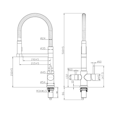 3-Wege-Hahn Altea Zeichnung mit Bemaßung und genauen Details zur Schwenkbarkeit etc.
