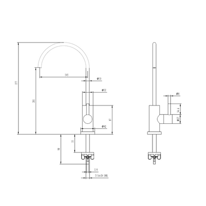 1-Wege-Hahn Aquarius technische Zeichnung
