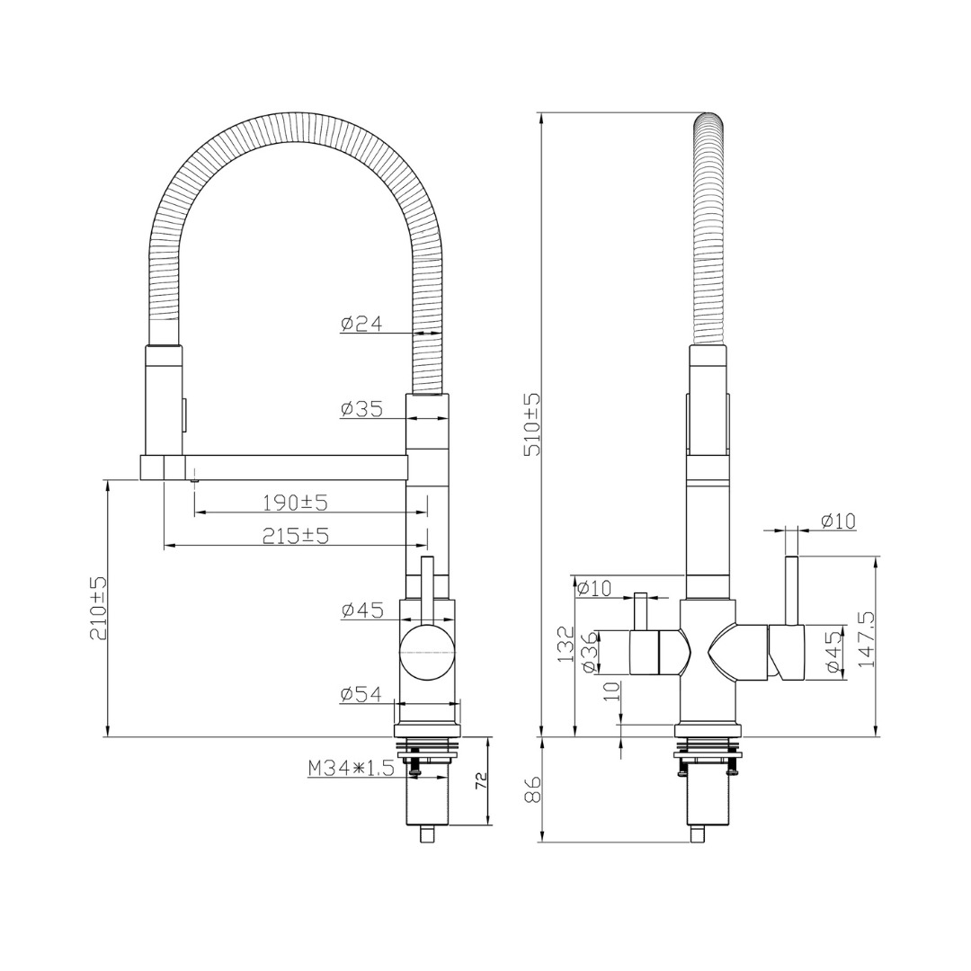 3-Wege-Hahn Altea Zeichnung mit Bemaßung und genauen Details zur Schwenkbarkeit etc.