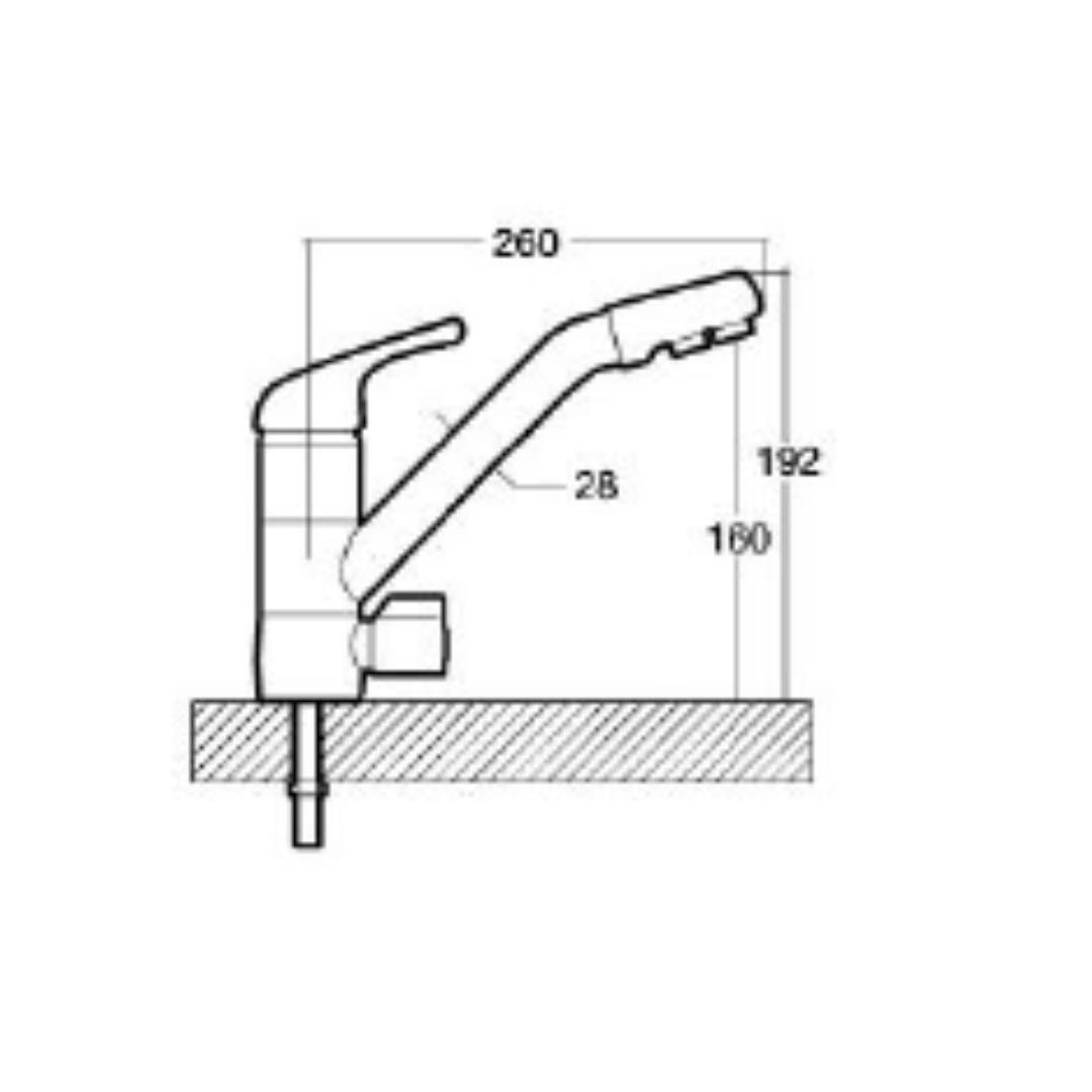 3-Wege-Hahn Cosmo technische Zeichnung mit Maßen