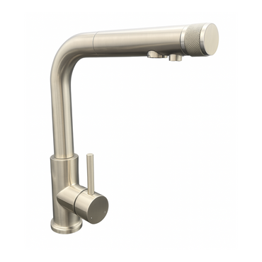 3-Wege-Hahn Medusa ausziehbarer Hahn, nach links ausgerichtet und Drehventil vorne um auf Filterwasser umzustellen.