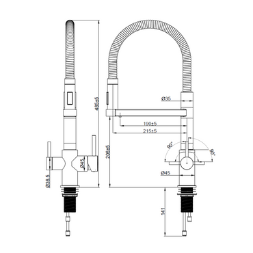 4-Wege-Hahn Odin mit schwenkbarem Hahn, nach links ausgerichtet